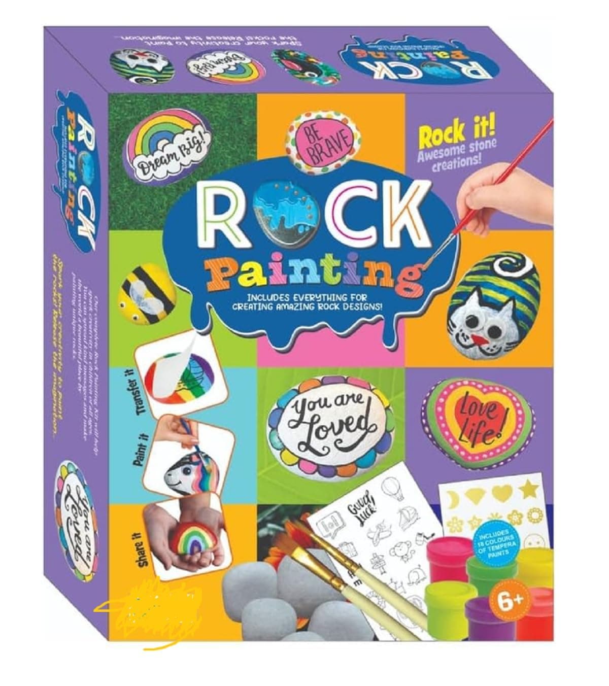 Elvaronix Rock Painting Kit for Kids Ages 6+ | DIY Stone Art & Craft Set with Paints, Brushes, Rocks & Transfer Designs 1