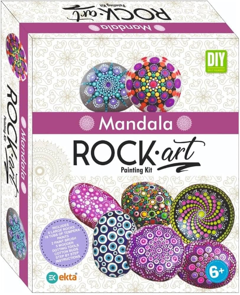 Rock Art Mandala Set – DIY Stone Painting Kit with Natural Rocks, Acrylic Paints & Brushes 1