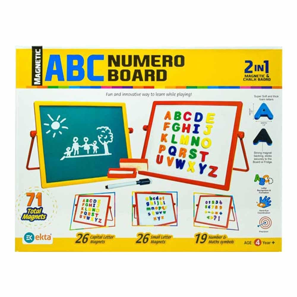Magnetic ABC Numero Board, 2 in 1 Chalk and Whiteboard, 71 Magnets, for Kids Age 4 Years+ 1