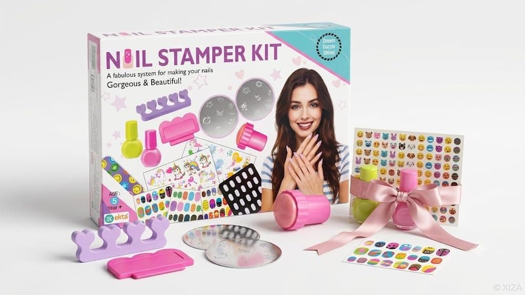 Kids Nail Stamper Kit for Girls 5+ Years | Nail Art Stamp Set with Stamper, Design Plates, Nail Stickers & Toe Separator 1