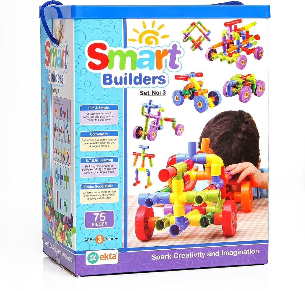 EKTA Smart Builders Building Blocks Set-3, Building Blocks for Kids, Block Game for Kids (Multicolor, Big Size) - 75 Pieces 1